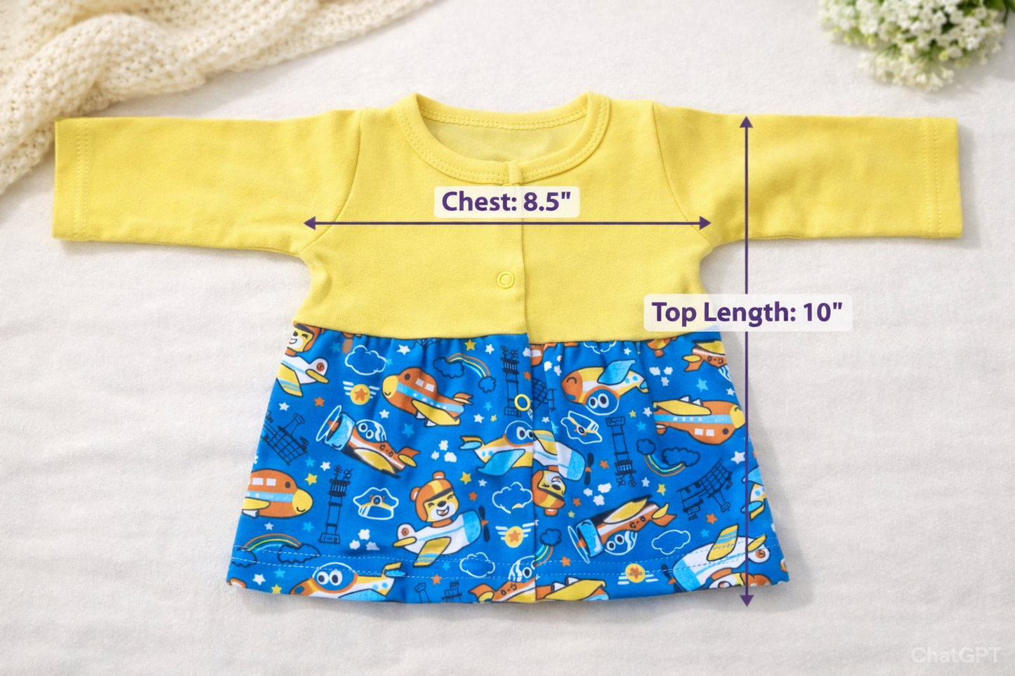 Baby Full-Sleeve Open button frocks(0-3 Months) Pack of 4