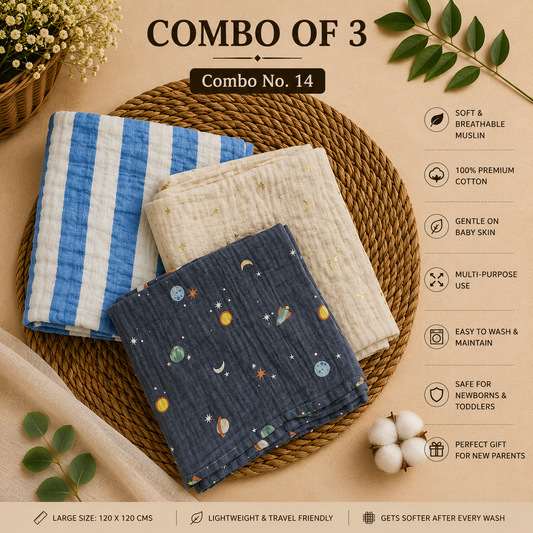 Pure Muslin Towels combo pack | swaddle 120*120cm