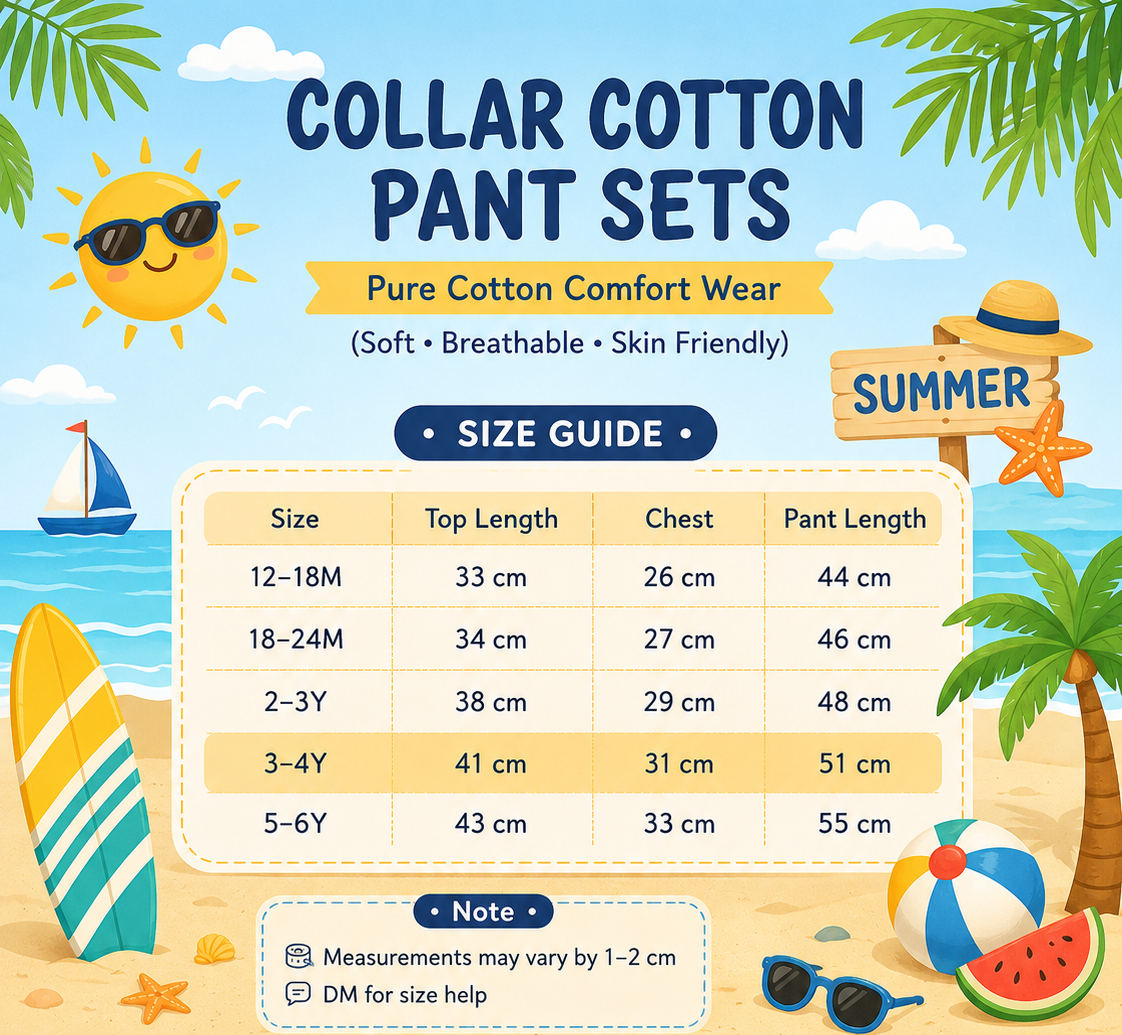 Cotton collar pyjama Sets | summer night suits 1yr to 5yrs