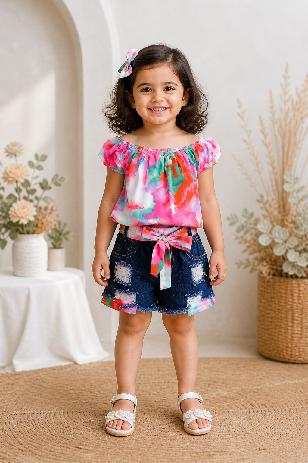 Rainbow Breeze Tie-Dye Western Set | Torn jeans Short| Best Buy