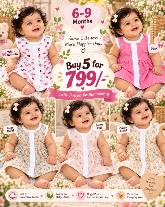 Snap Button Short Frocks for 6 to 9 Months baby Girls