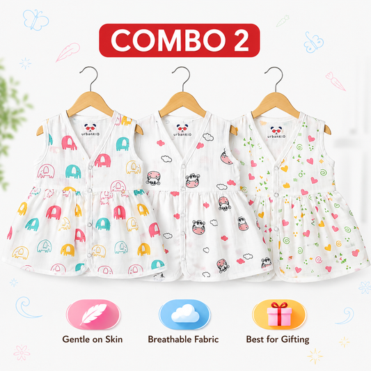 Muslin Full Open Frocks (0-5m)