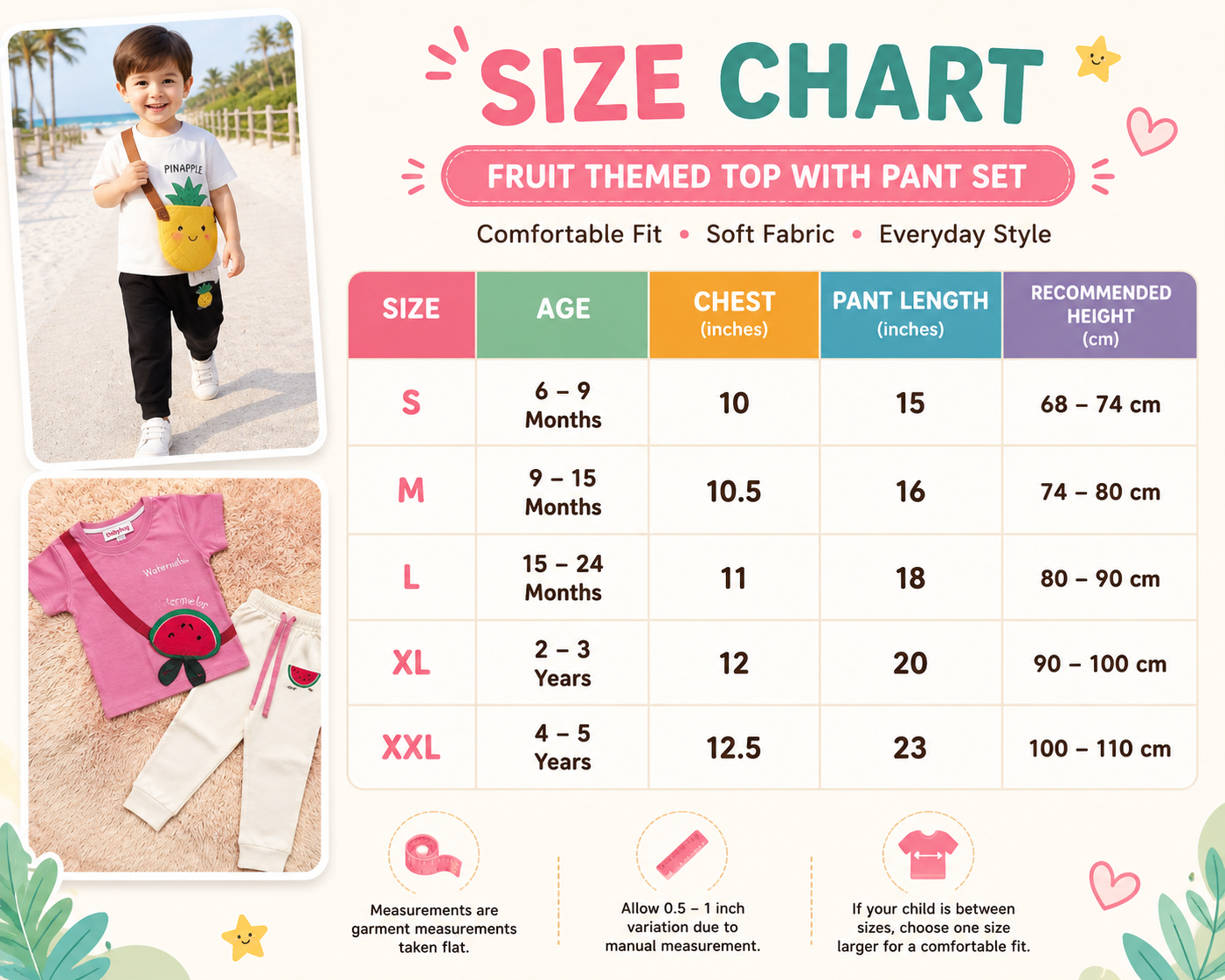 Stylish Fruit Zip Pouch Co-Ord Sets Unisex | 9 Months β 5 Years