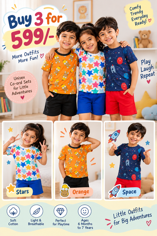 Unisex short sets | 2-9 years | buy 3 for 599/-| buy 1 for 220