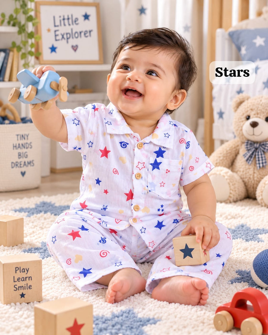 Muslin Collared Shirt and Pyjama Set for 6m to 2yrs