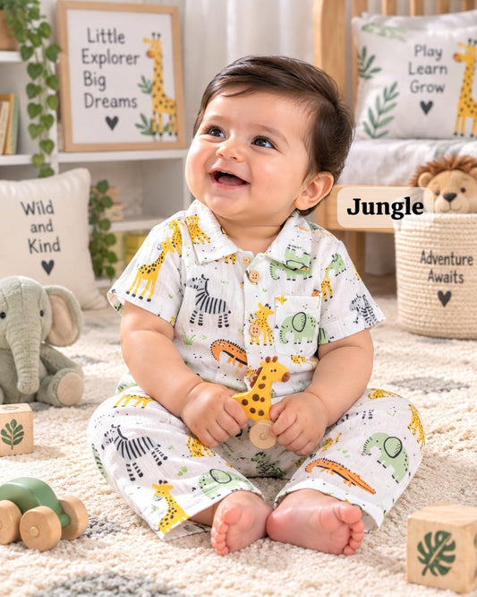 Muslin Collared Shirt and Pyjama Set for 6m to 2yrs