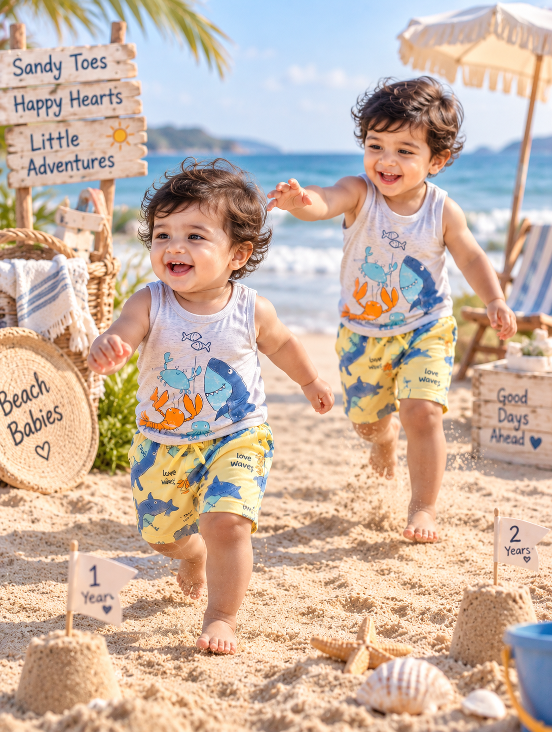 🌊 Little Ocean Explorers Set |Matching Shark & Sea-Creature Co-ord Set for Little Adventurers 🦈💛| 6 To 3 Years