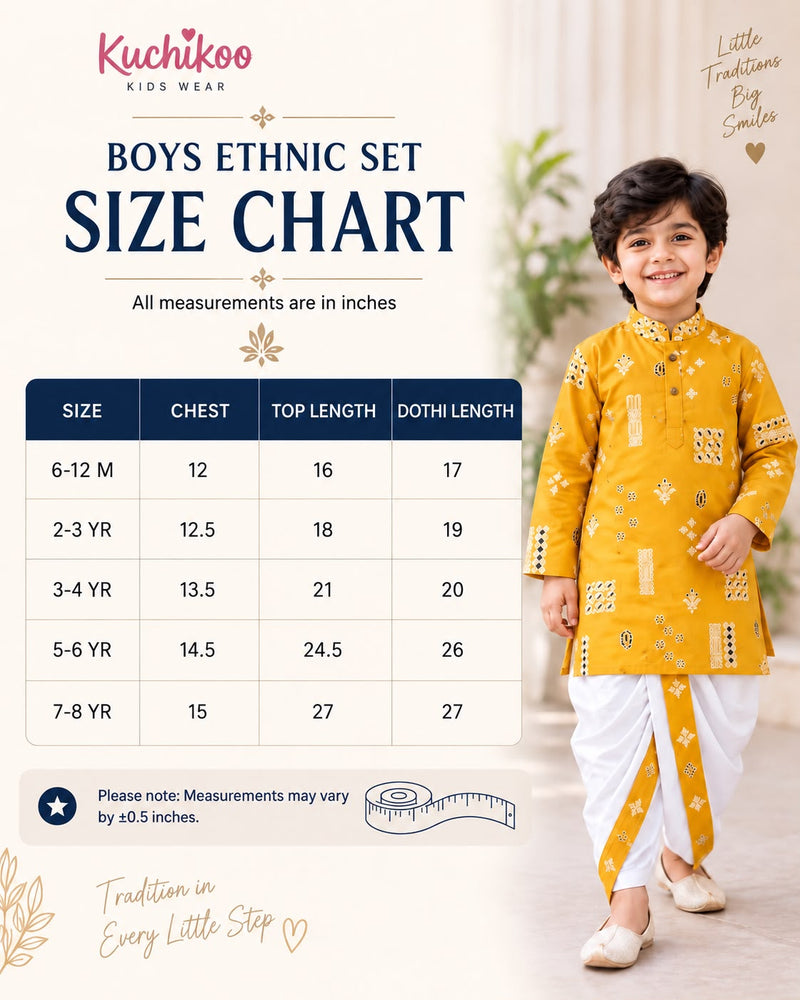 Size chart β Boys Traditional dhoti Sets for 6 Months To 8 years | Ocassioanl and Festive wear