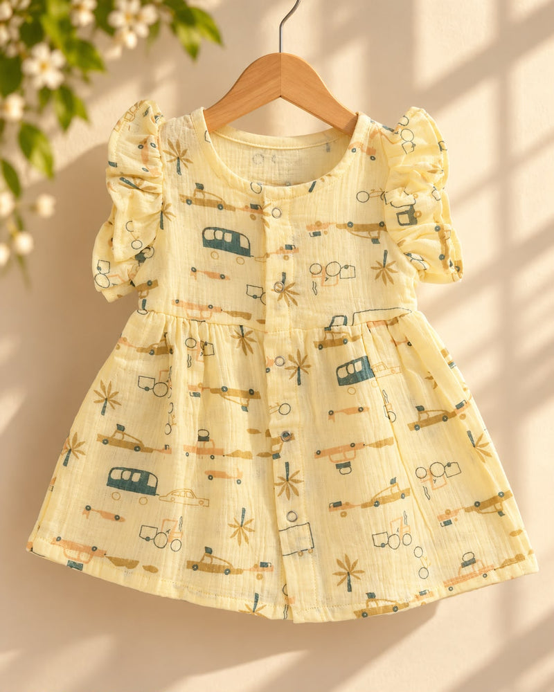 Baby Muslin full open button frocks (0-18 m), Soft & Comfortable