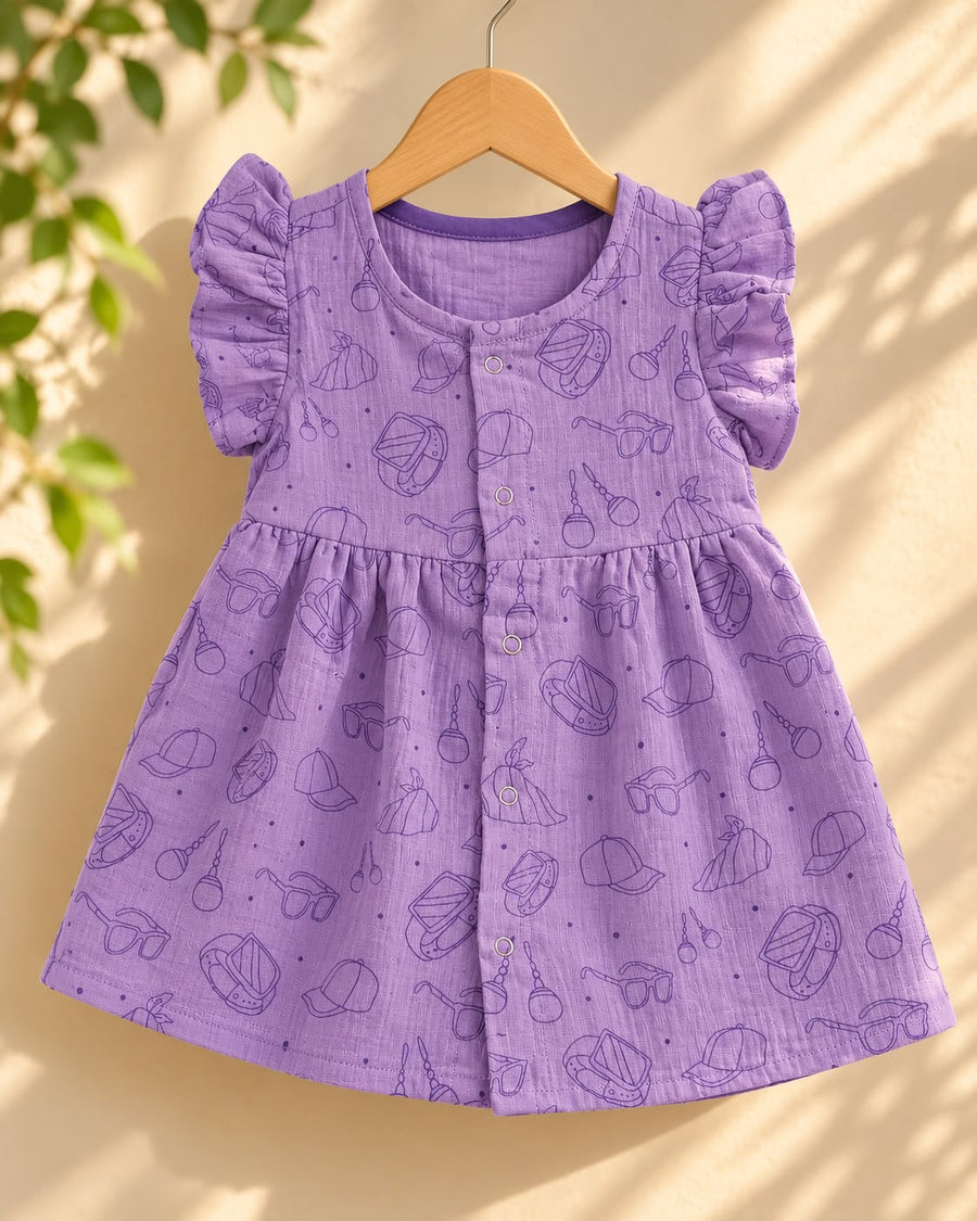 Baby Muslin full open button frocks (0-18 m), Soft & Comfortable