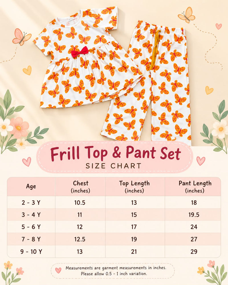 Size chart — Peplum Top & Relaxed Fit Pants Set| For Girls |2 To 9 yrs| Cotton
