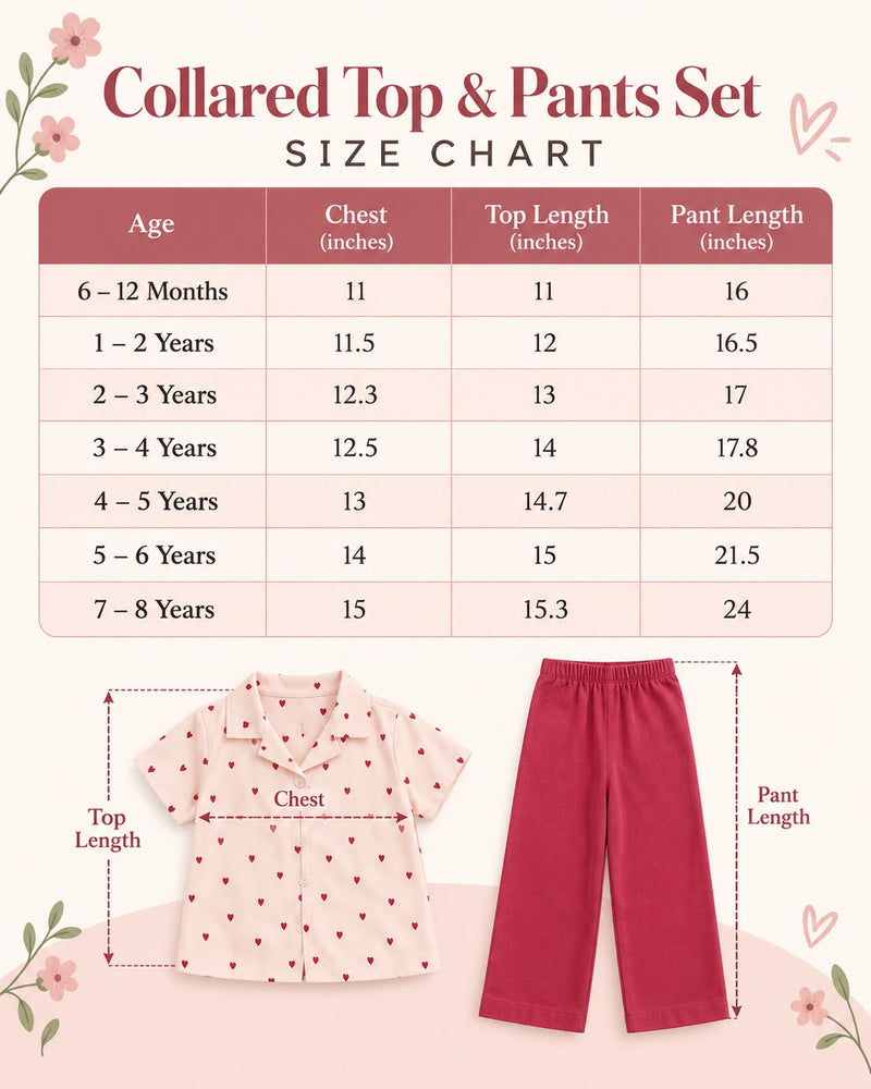 Size chart — Classic muslin cord Set, 6 months - 8 yrs(buy 3for 1250)