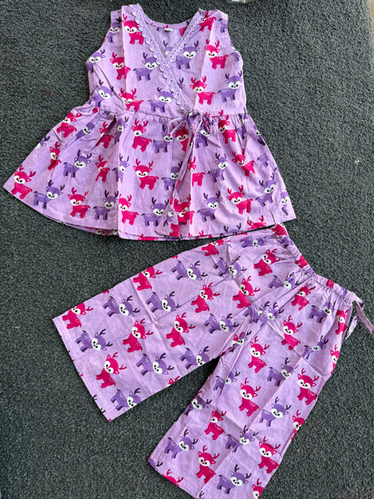 Little Deer Print Co-ord Set for Girls sleevless