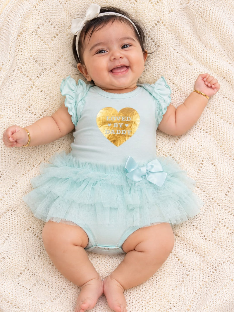 Cotton Tutu Romper With Ruffle Sleeves And Layered Net Skirt , 0 To 12 Months