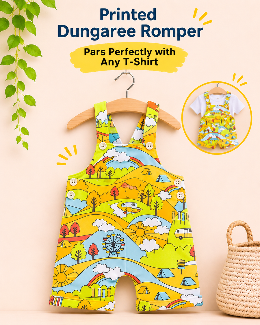 Printed Cotton Dungaree Romper for 5 Years
