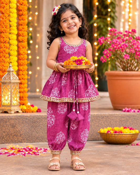 Girls Festive Peplum Top & Dhoti Pant Set For 12 Months To 8 Years