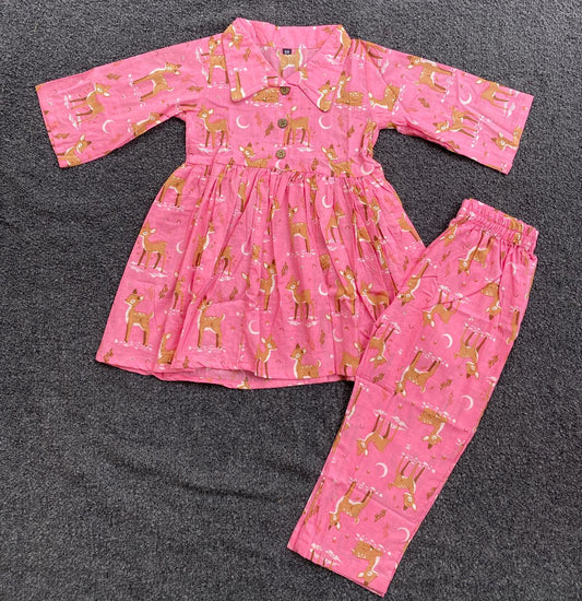 Summer Cotton Coords |Pink Deer Print | 1 to 9yrs| Indian Prints |Pure Aesthetic collection