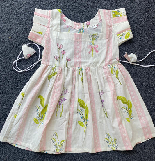 Cotton Frill Sleeve Frocks with Adjustable thread|1 to 9yrs| White garden