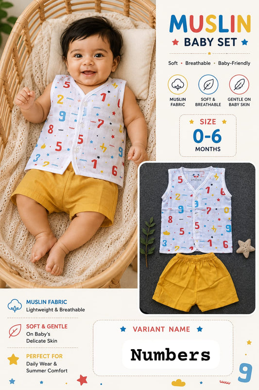 Muslin Baby jabla and short Set Unisex 0-6m