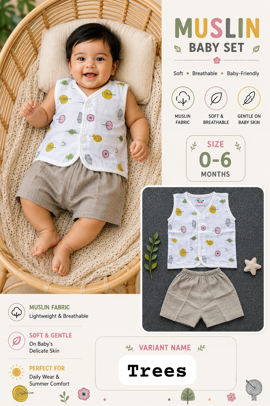 Muslin Baby Set Unisex 0-6m