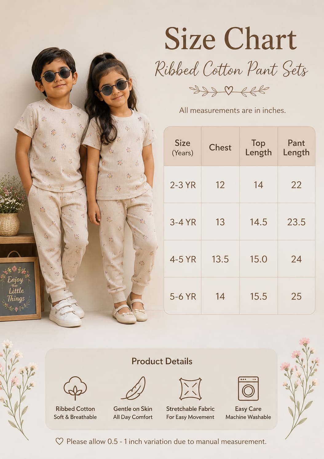 Soft Ribbed Cotton Pant Sets | 2yrs to 5yrs
