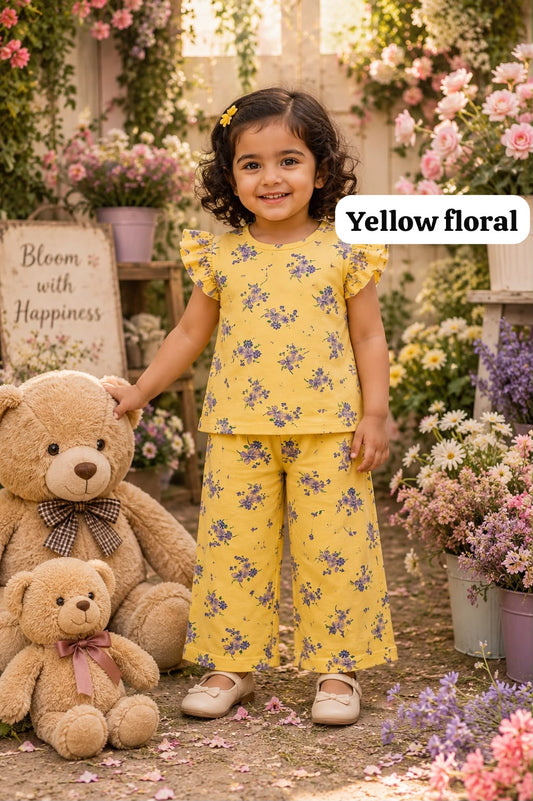 Soft Ribbed Cotton Frill sleeve Pant Sets | 1yr to 4yrs|