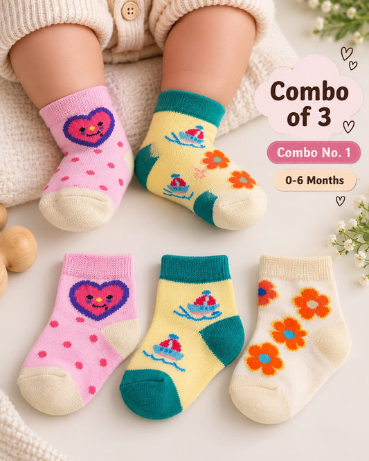 Socks for 0-6m babies, Set of 3 combo