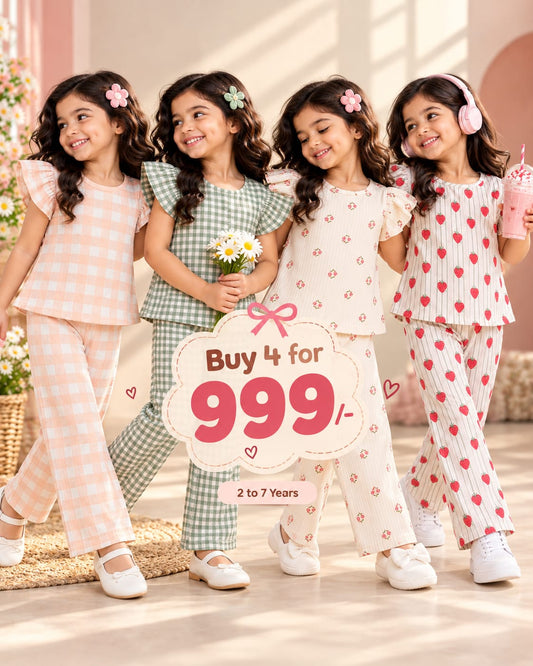 Frilled sleeves Pant Sets For Girls 2 years To 7 Year|buy 4 for 999/-