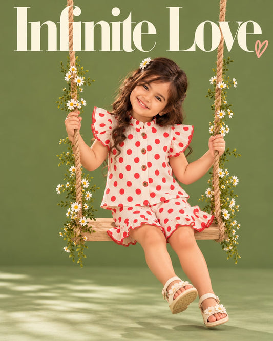 Muslin Ruffle neck and sleeves short Sets for 1 to 3yrs, Frills and Twirls Edition