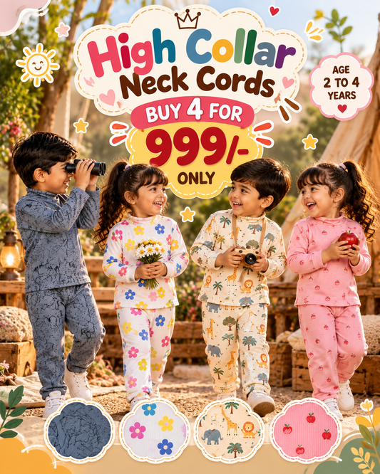 High Collar Neck Unisex Pant Sets for 2yrs -4yrs| Soft Ribbed Cotton, High neck model, extra stylish and extra comfort