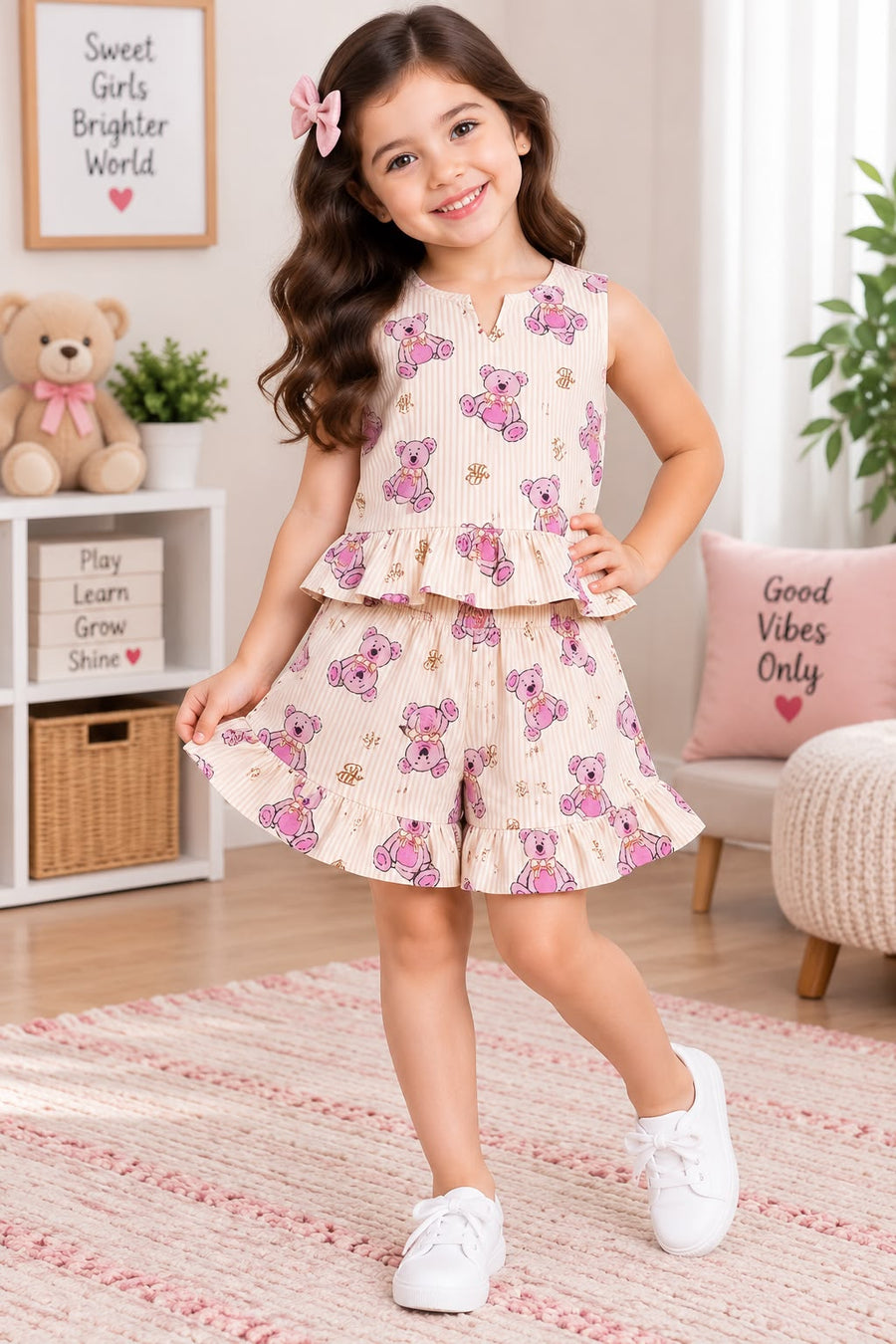 Cotton Frill Short Sets, sleeveless,1 year To 8 Years, Trendy Sets