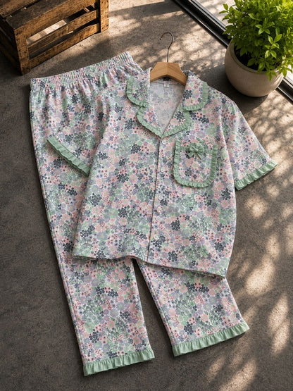 Peter Pan Ruffle Neck Night Suits for 3yrs to 11yrs |Dreams meet Fashion