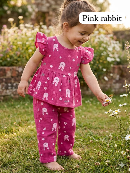 Muslin Peplum Co-ord Set for Girls | Pure Cotton | 1-5 Years