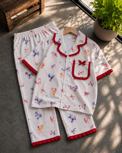 Peter Pan Ruffle Neck Night Suits for 3yrs to 11yrs |Dreams meet Fashion