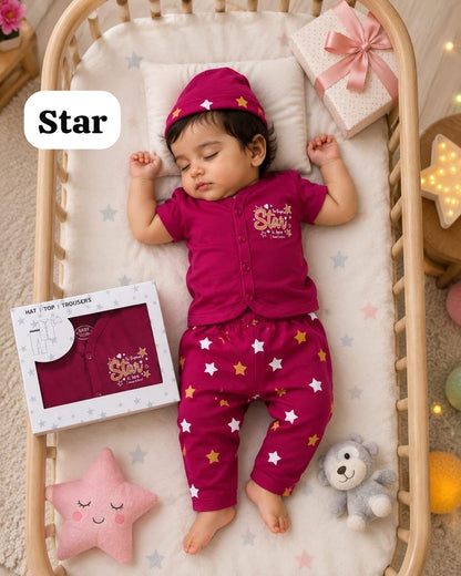 Cute and Cozy Baby  3-Pice Suit - Hat, Top and Trousers,New born To 9 Months, unisex