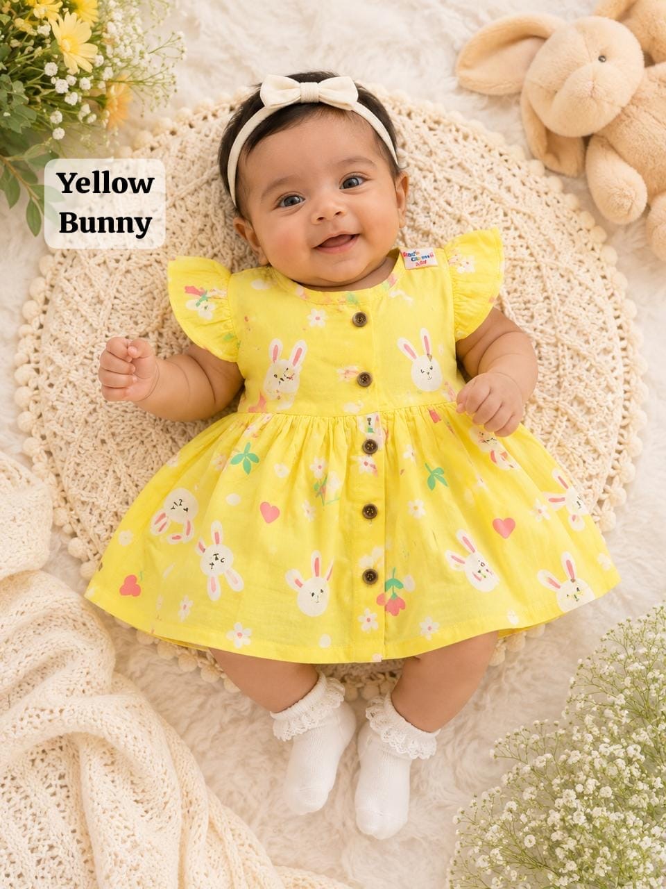 Baby Muslin full open button frocks (0-24 m), Soft & Comfortable