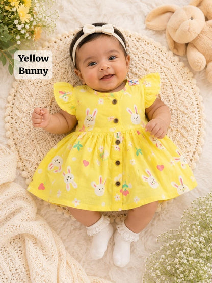 Baby Muslin full open button frocks (0-24 m), Soft & Comfortable