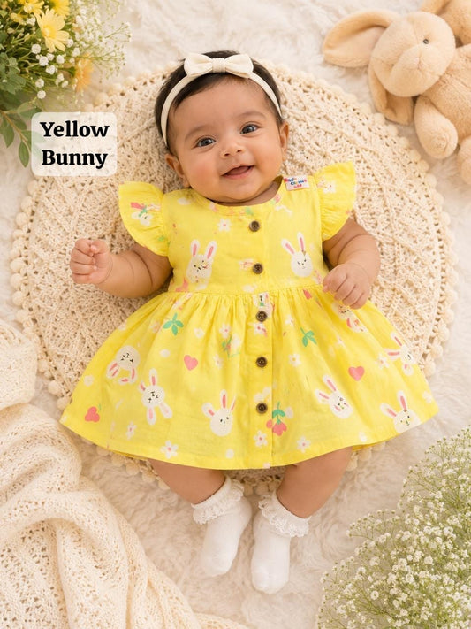 Baby Muslin full open button frocks (0-24 m), Soft & Comfortable