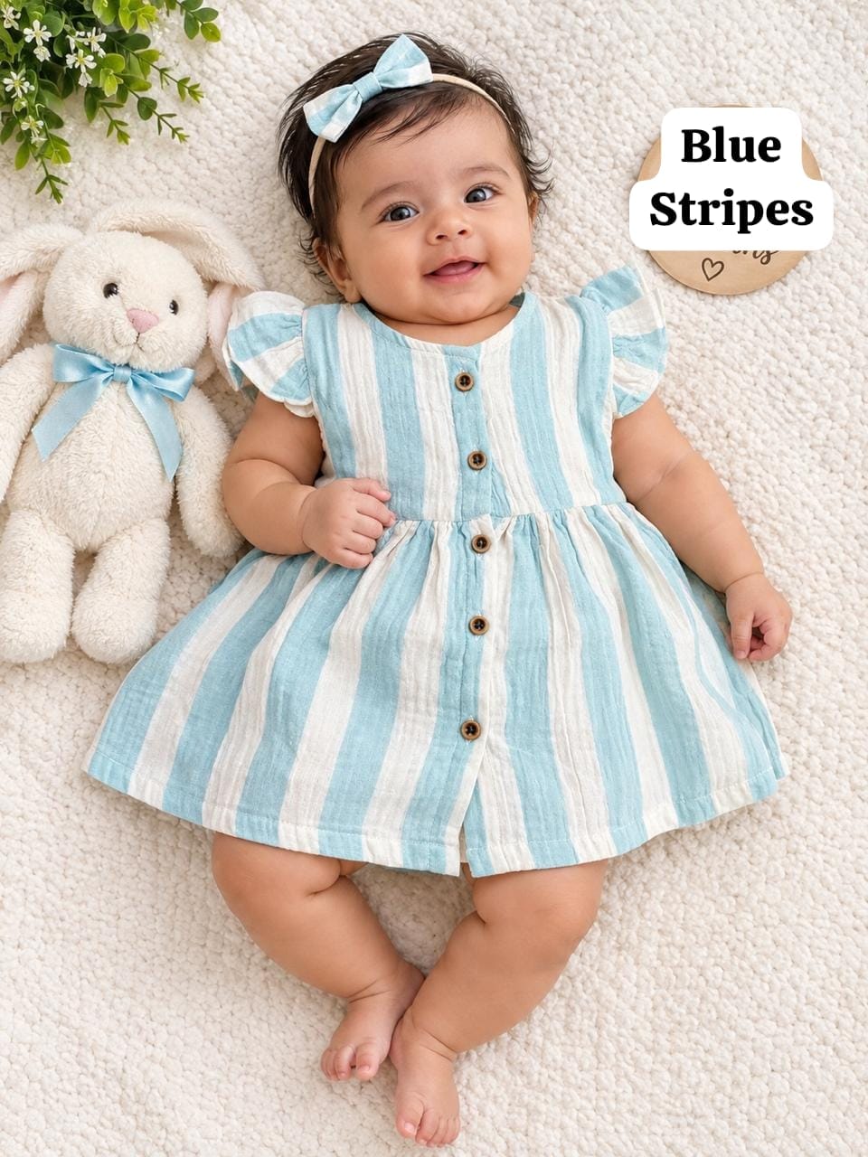 Baby Muslin full open button frocks (0-24 m), Soft & Comfortable