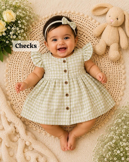 Baby Muslin full open button frocks (0-24 m), Soft & Comfortable