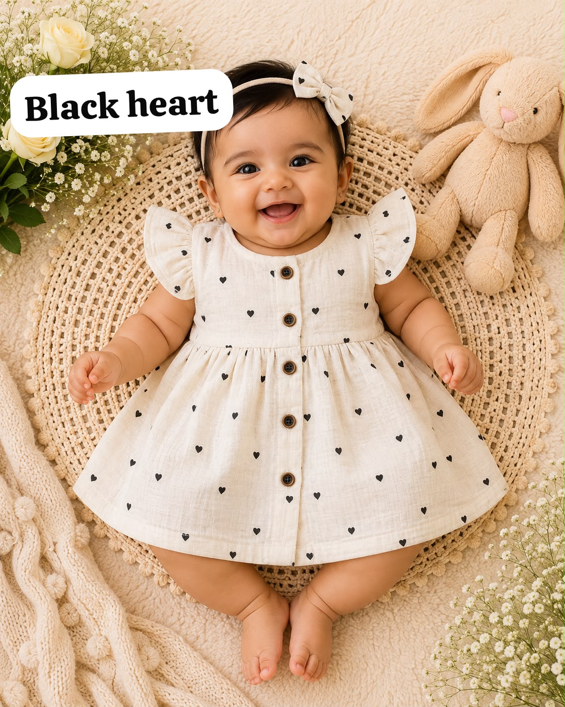 Baby Muslin full open button frocks (0-24 m), Soft & Comfortable