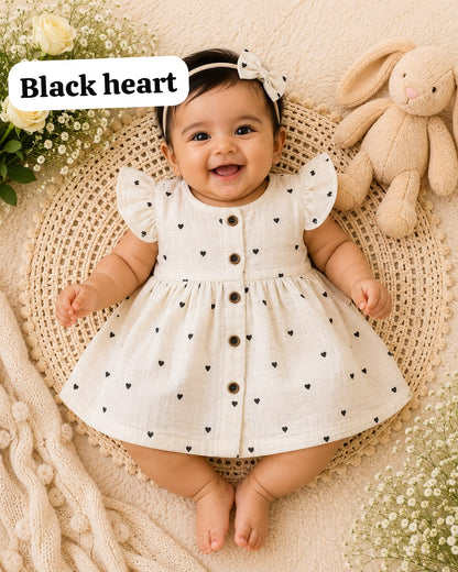 Baby Muslin full open button frocks (0-24 m), Soft & Comfortable