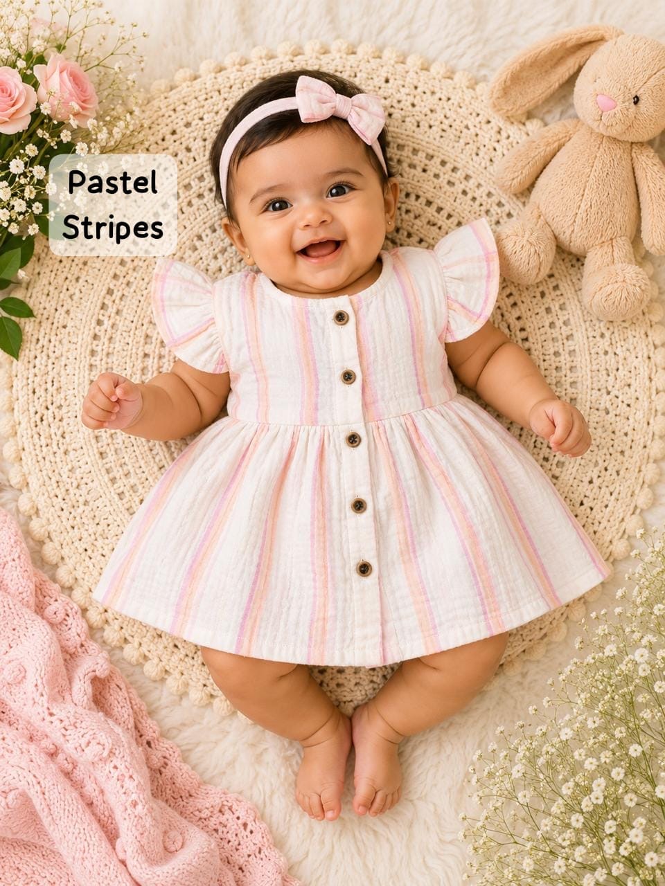 Baby Muslin full open button frocks (0-24 m), Soft & Comfortable