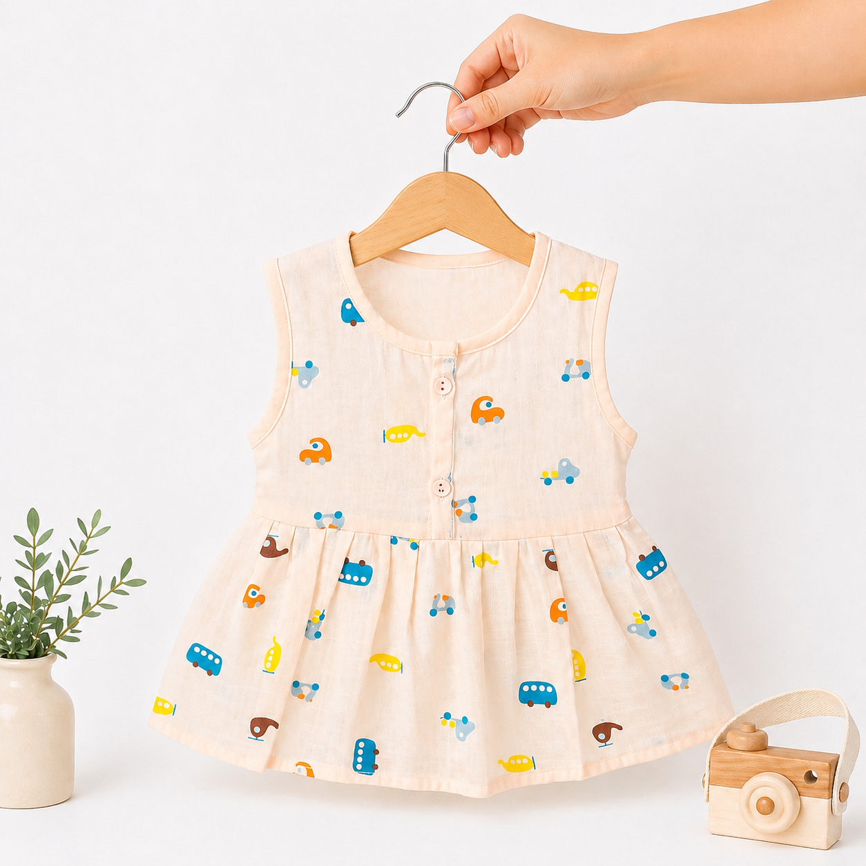 Muslin Sleeveless Frock - Pack of 3 (0-5M)