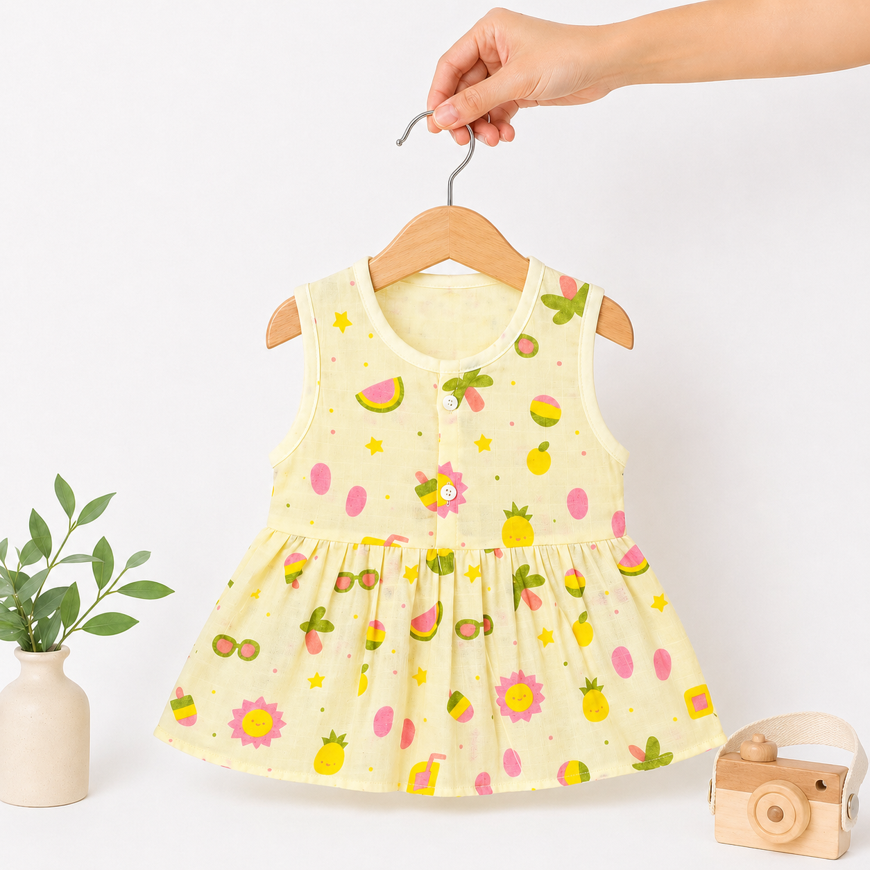 Muslin Sleeveless Frock - Pack of 3 (0-5M)