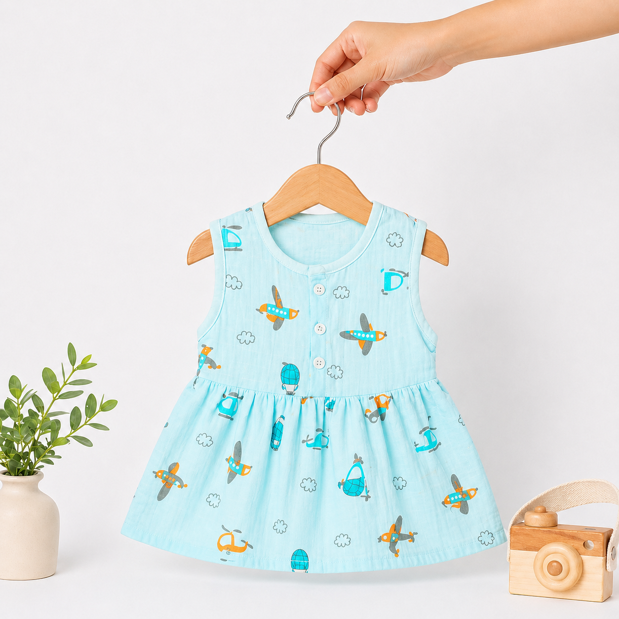 Muslin Sleeveless Frock - Pack of 3 (0-5M)