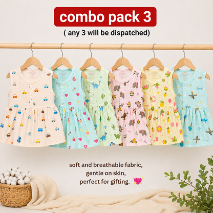 Muslin Sleeveless Frock - Pack of 3 (0-5M)