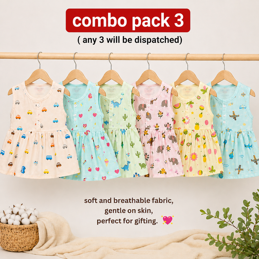 Muslin Sleeveless Frock - Pack of 3 (0-5M)