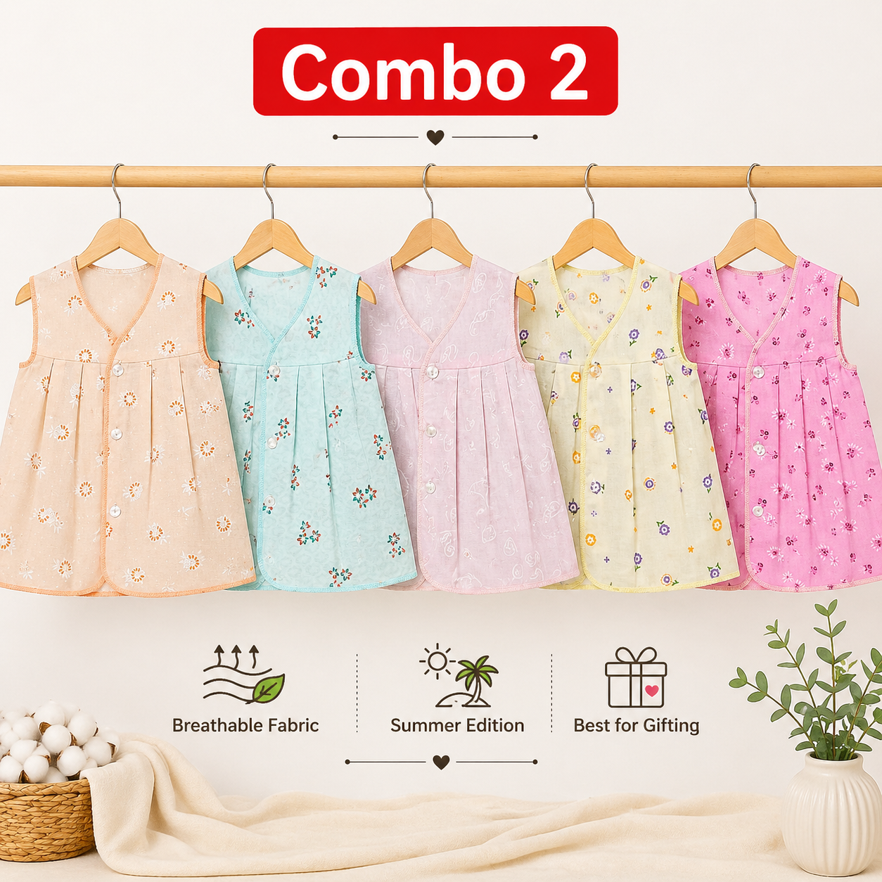 Cotton maxi Frocks (3-9Months) Pack of 5