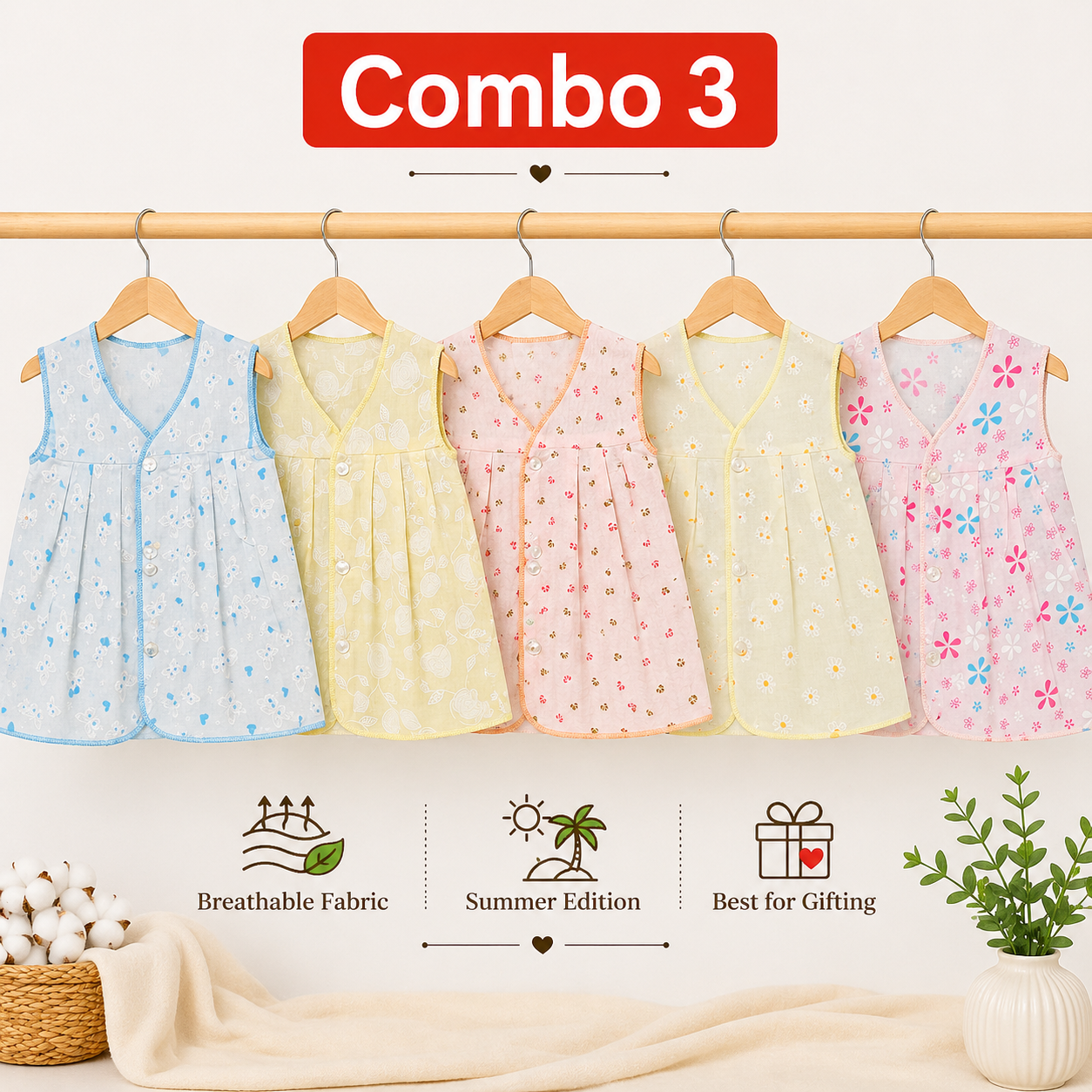 Cotton maxi Frocks (3-9Months) Pack of 5